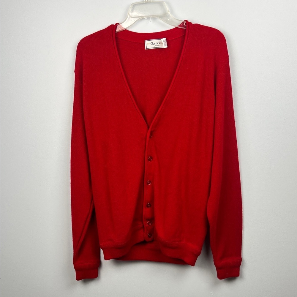 Vintage true red button front v neck grandpa sweater size large